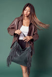 Sav Distressed Hobo with Fringe Detail Black