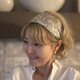 Silky Muse Khaki Paisley Satin Square Scarf