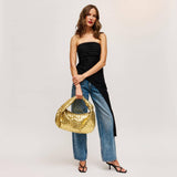 Dollie Gold Woven Vegan Leather Hobo Bag