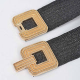 Metal Buckle Stretch Belt Khaki Gold