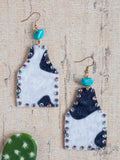 Cow Print Tag Dangle Earrings with Aurora Borealis Crystals