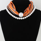 Double Fabric Stone Beaded Choker Necklace – Orange