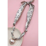 Black White Heart Knotted Scarf Layering Necklace with Crystal Heart Charm