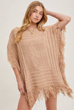 Western Fringed Knit Sweater Poncho | Latte | S/M & M/L