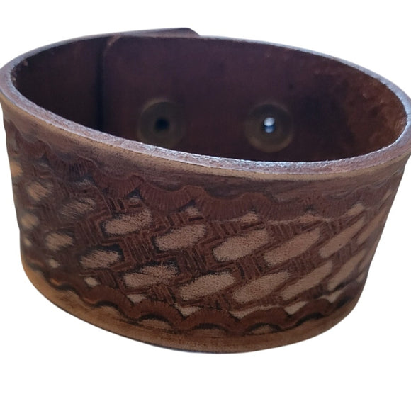 Western Boho Layering Hand Tooled Leather Bracelet Brown
