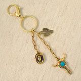Western Rodeo Bag Charm Keychain Bull Skull Cactus Cowboy Hat