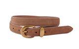 Classic Suede Belt with Gold Curve Buckle Camel
