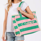 Striped Rope Fringe Summer Tote Bag in Pink & Green