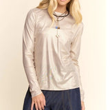 Metallic Mesh Long Sleeve Layering Top - Cream Shimmer