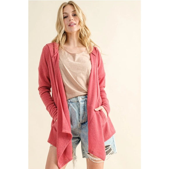 Thermal Hoodie Casual Cardigan Rose Pink