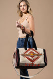Handwoven Navajo Pattern Duffel Bag with Suede Straps — Acapulco