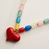 Colorful Beaded Heart Necklace | Multi-Color Barrel Bead Statement Necklace in Mauve