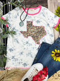 Leopard Texas on Marble and Pink Ringer Graphic Tee