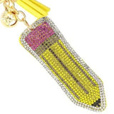 Bling Crystal School Pencil Tassel Keychain Bag Charm