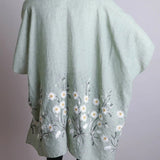 Embroidered Spring Daisy Woven Kimono Wrap Shawl Boho Floral Sage Green