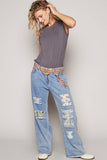 Floral Embroidered Belt – Cream & Multicolor | Round Beaded Buckle | Pol Clothing
