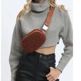 Santi Sherpa Shearling Sling Belt Bag Fanny Pack Brown