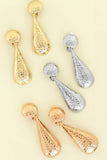 2 Tier Teardrop Shaped Hammered Metal Clip On Earrings Gold