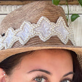 Beaded Star Adjustable Belt or Hat Band Ivory White