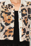 Lace & Sequin Cropped Button-Up Jacket – Leo Print