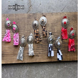 Concho Rodeo Western Cowgirl Earrings Hot Pink Bandana