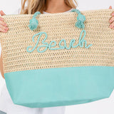 Crochet & Color-Sewn Rope Beach Tote Bag in Blue