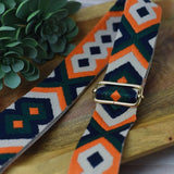 Orange Navy Green Geometric Woven Adjustable Crossbody Bag Purse Guitar Strap