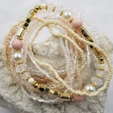 Seed Bead Stackable Bracelet Set Stretch Blush Pink Cream White Silver Gold