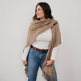 Prince Paisley Knitted Fringe Shawl Taupe