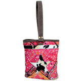 Pink Printed Design Double Wine Bag With Cowhide Star