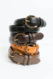 Two Tone Twisted Buckle Classic Leather Belt Brown