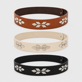 Bone Faux Leather Hat Band with Silver-Tone Conchos