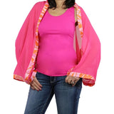 Origami Trim Button Shawl Shrug Wrap Hot Pink with Orange Flamingo Trim