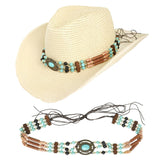 Western Turquoise Concho Row Beaded Hat Band Slim