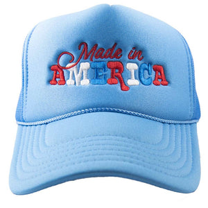 Made in America Embroidered Foam Trucker Hat Blue