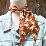 Brown and Cream Floral Western Skinny Cowgirl Mini Wild Rag Scarf Necktie
