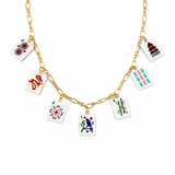 Mahjong Multi Tile Charm Necklace | 7 Tile Charms | Gold