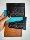 Brown Leather Boot Stitch Card Holder
