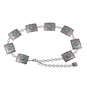 Western Southwestern Silver Turquoise Square Concho Chain Belt