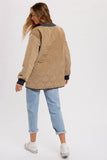 Color Block Lightweight Quilted Button Front Jacket Olive