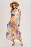 Pastel Quilt Printed Button Down Maxi Dress