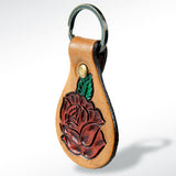 Red Rose Hand-Tooled Leather Keyring