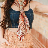 Tooled Beige Cow Skull Printed Western Southwestern Wild Rag Scarf Accent