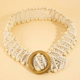 Wooden Circle Buckle Braided Belt Ivory