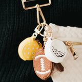Sports Vegan Leather Bag Charm Keychain Yellow Pickleball