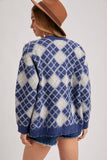Argyle Button Down Pocket Cardigan Navy