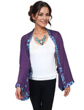 Origami Trim Button Shawl Shrug Wrap Purple with Eggplant Turquoise Trim