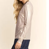 Metallic Mesh Long Sleeve Layering Top - Cream Shimmer