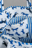 Quilted Jumbo Tote Bag – Blue Horse Print