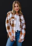 Brown Ivory Bleached Gradient Cotton Plaid Flannel Shacket